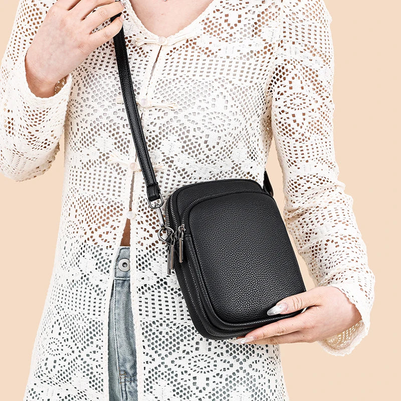 Sacoche bandoulière en cuir femme portée