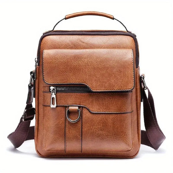 Sacoche bandoulière homme en cuir marron poche rabat