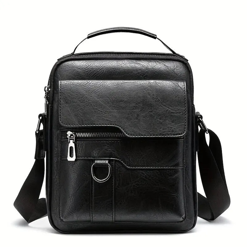 Sacoche bandoulière homme en cuir noir poche rabat