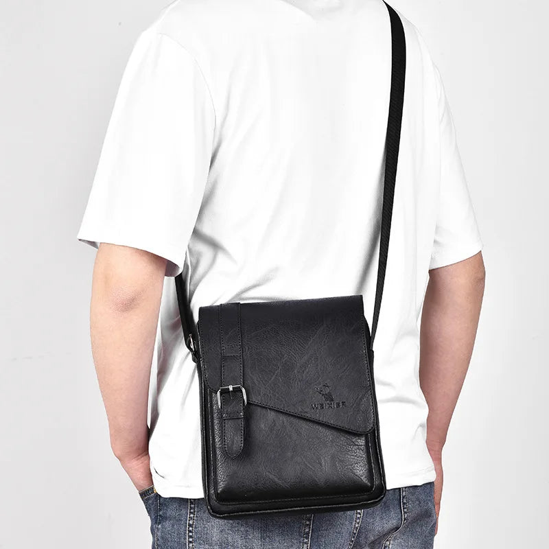Sacoche en cuir style rétro noire homme