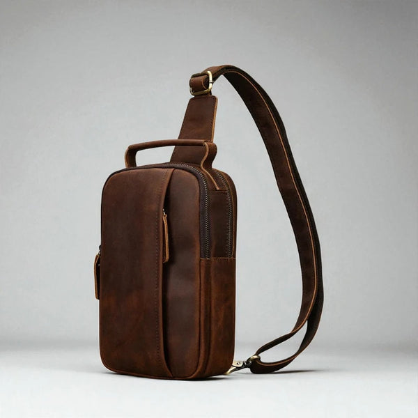 Sacoche pour homme en cuir véritable marron bandoulière