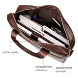 Sac bandoulière ordinateur en cuir marron intérieur