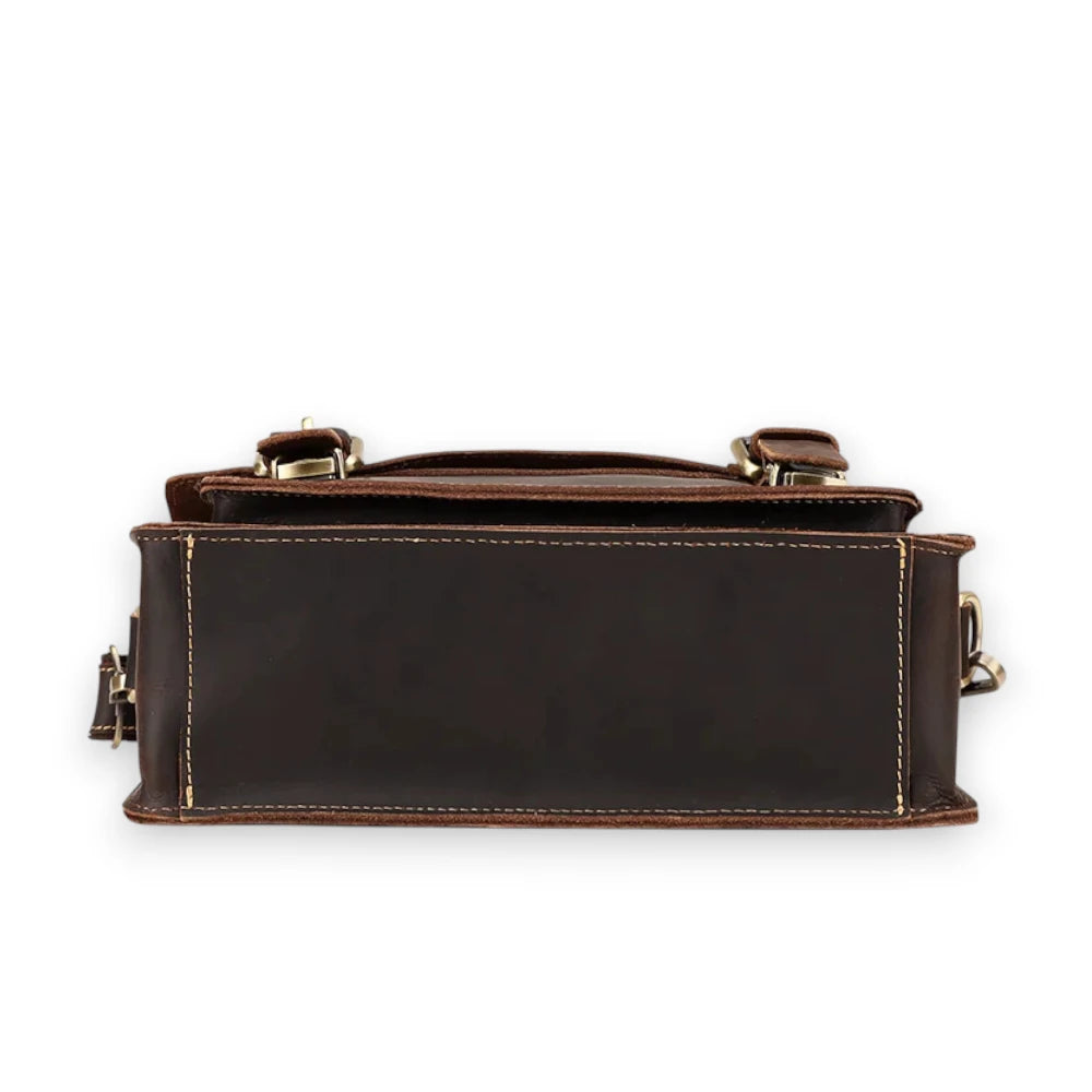 Besace en cuir homme vintage marron foncé dessous