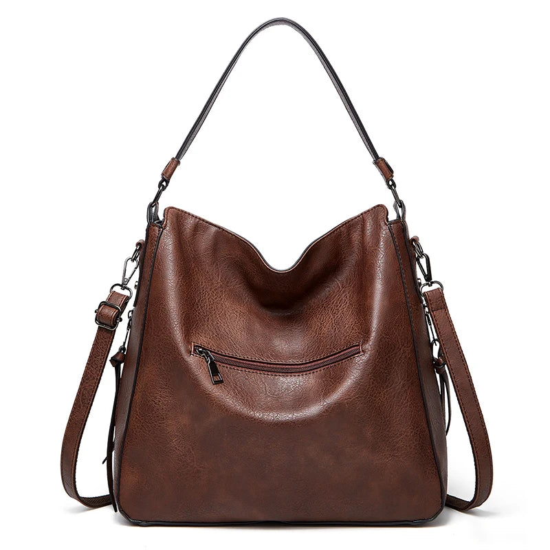 Grand sac bandoulière en cuir élégant marron foncé derrière