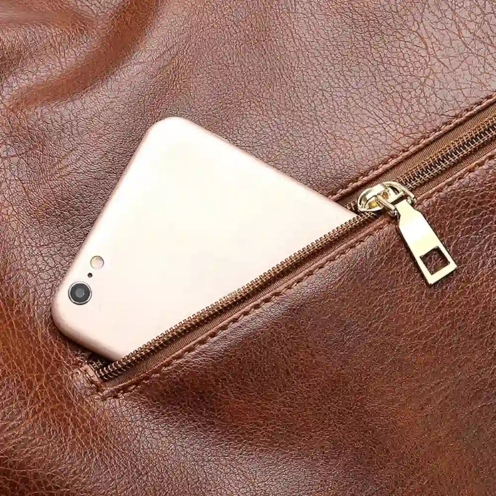 Grand sac bandoulière pour femme en cuir marron poche arrière