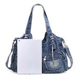 Grand sac bandoulière en jean bleu, comparaison tablette