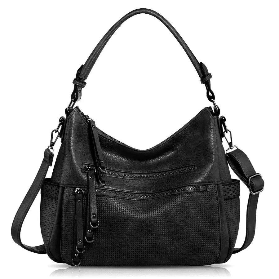 Grand sac à main bandoulière en cuir synthétique noir