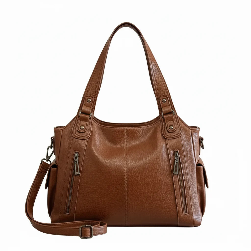 Grand sac à main souple marron en simili cuir, vue de face