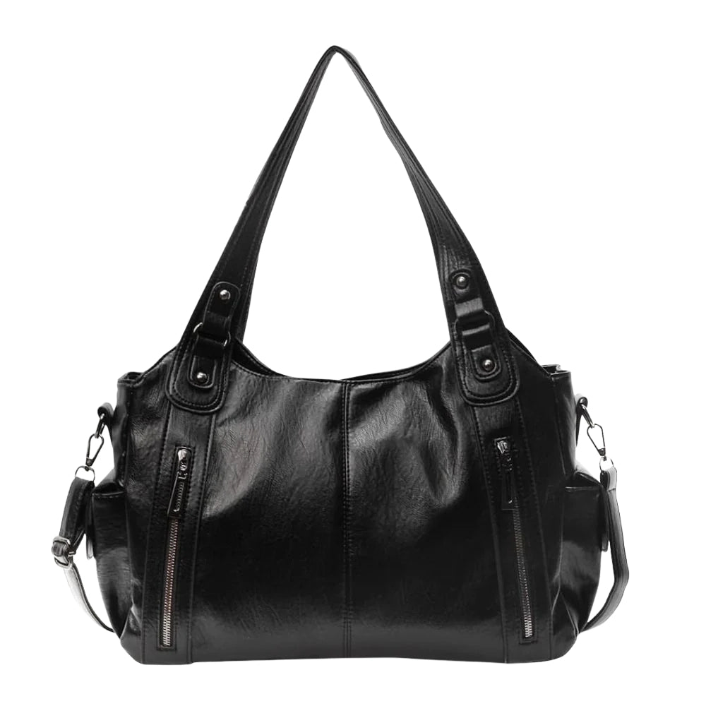 Grand sac à main souple noir en simili cuir, vue de face