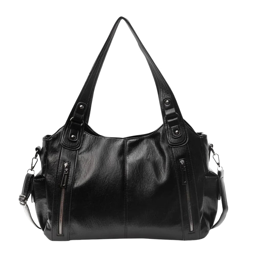 Grand sac à main souple noir en simili cuir, vue de face