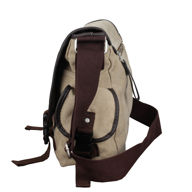 Grand sac messager homme beige, vue de profil