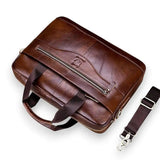 Sac ordinateur Le Sac Bandoulière en cuir véritable marron pour PC 14 pouces avec bandoulière amovible et poches zippées