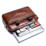 Sac ordinateur Le Sac Bandoulière en cuir marron véritable avec compartiment 14 pouces et poches de rangement
