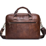 Sac ordinateur Le Sac Bandoulière en cuir véritable marron avec poches zippées et bandoulière réglable, vue arrière