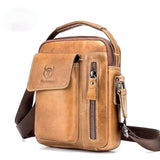 Sacoche Le Sac Bandoulière en cuir véritable camel avec poches zippées et bandoulière réglable pour homme