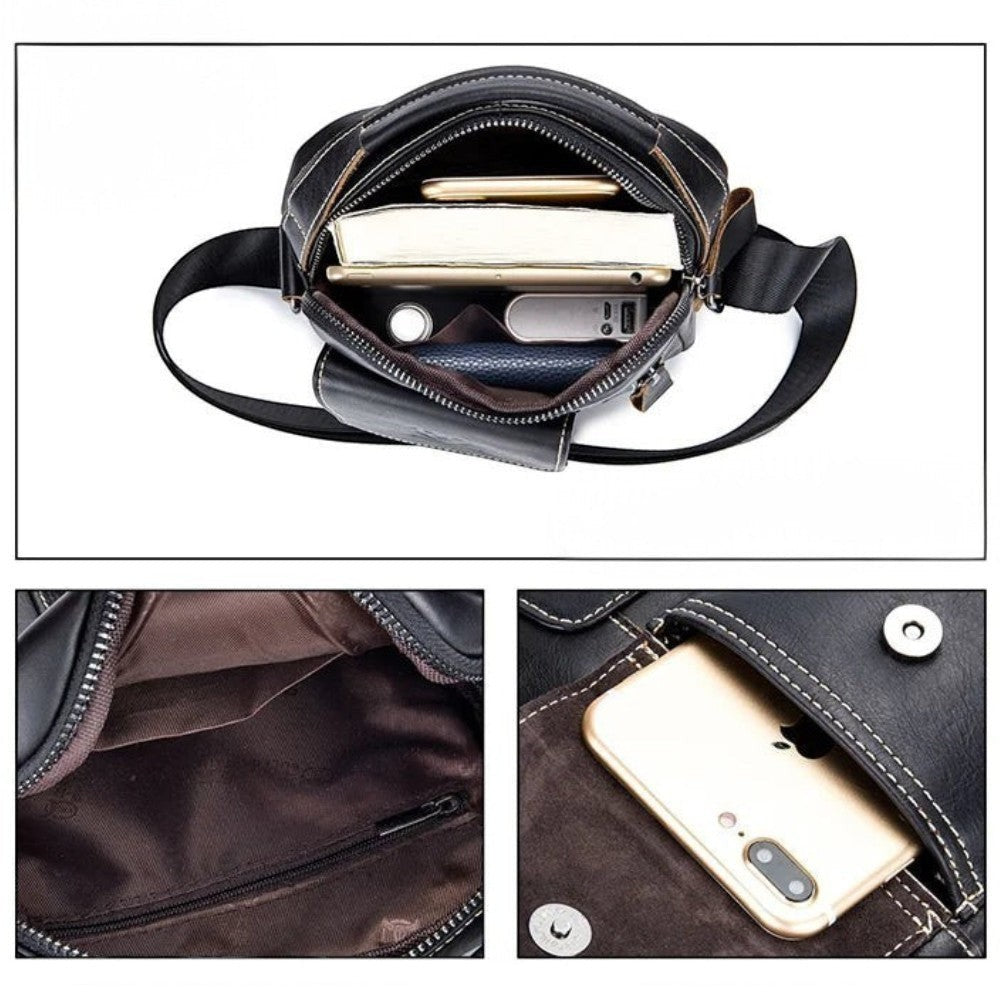 Sacoche homme Le Sac Bandoulière en cuir noir avec compartiments organisés pour téléphone et accessoires