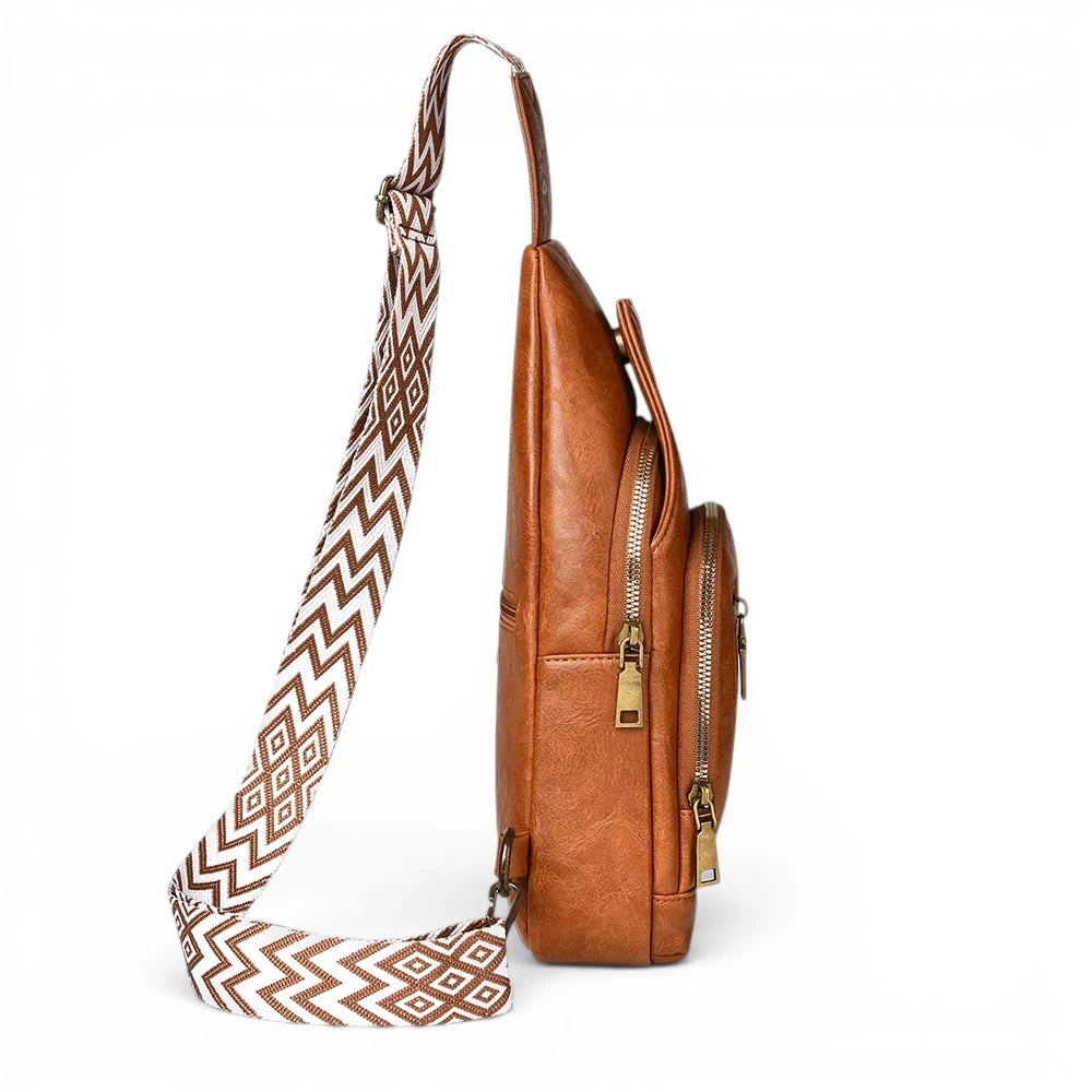 Petit sac à dos bandoulière en cuir, vue de côté