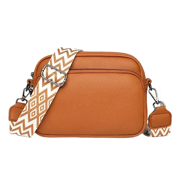 Petit sac bandoulière en cuir véritable camel pour femme