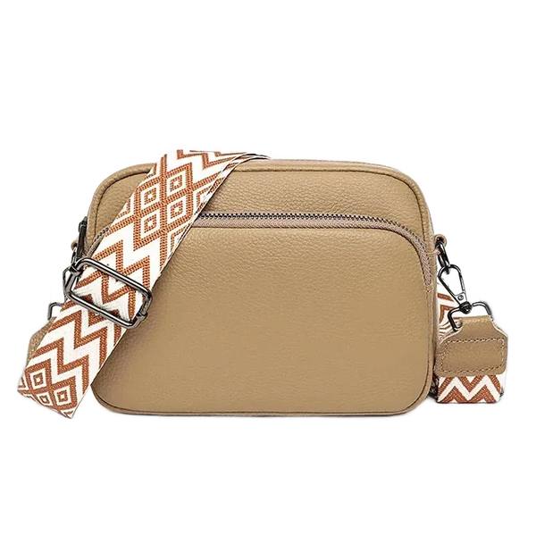 Petit sac bandoulière en cuir véritable marron clair pour femme