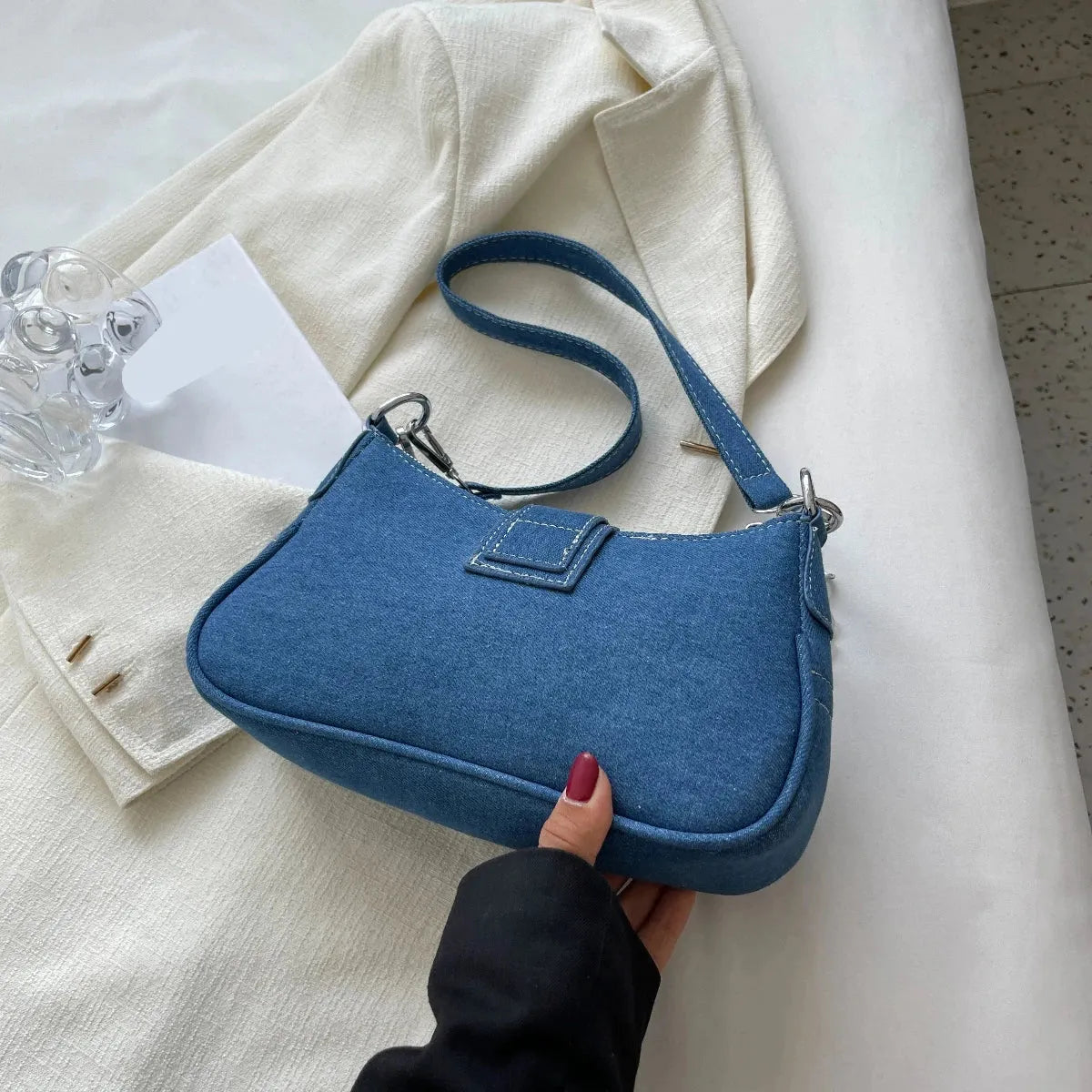 Petit Sac à Bandoulière En Jean Extolove Pour Femme – 22x10x16 Cm, Fermeture éclair, Multiple Poches – Noir/bleu/marron/vert, Bandoulière Réglable