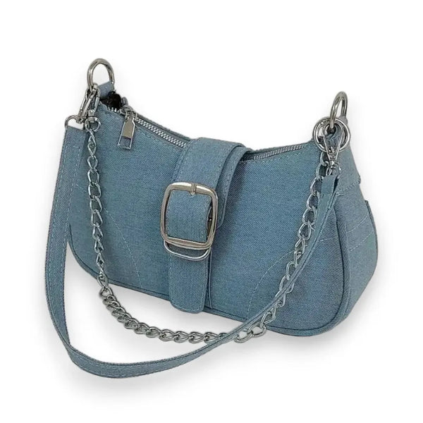 Petit sac à main à chaine en jean bleu ciel