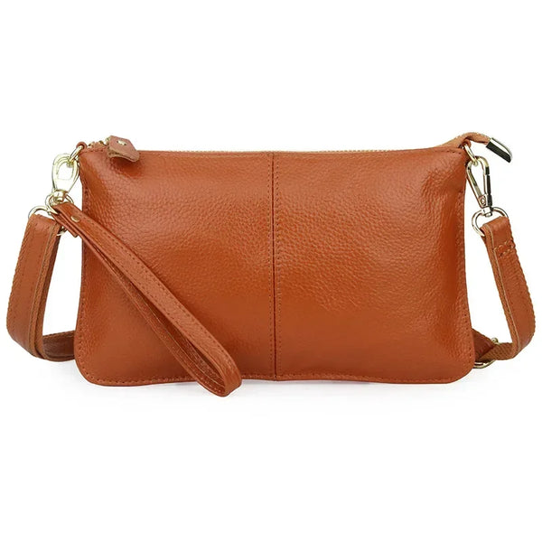 Pochette bandoulière en cuir véritable marron pour femme
