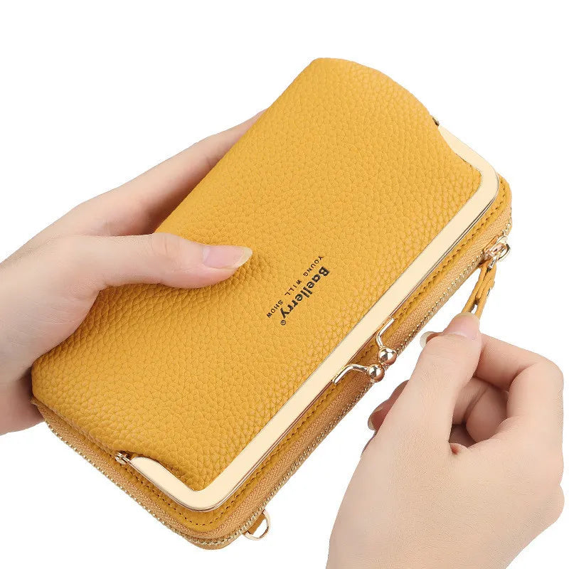 Pochette portefeuille femme jaune, à la main