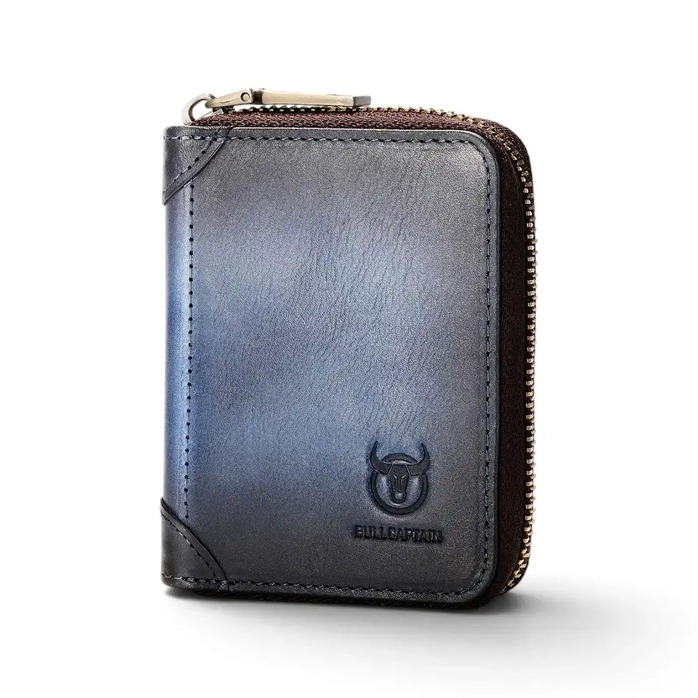 Porte-cartes accordéon en cuir bleu