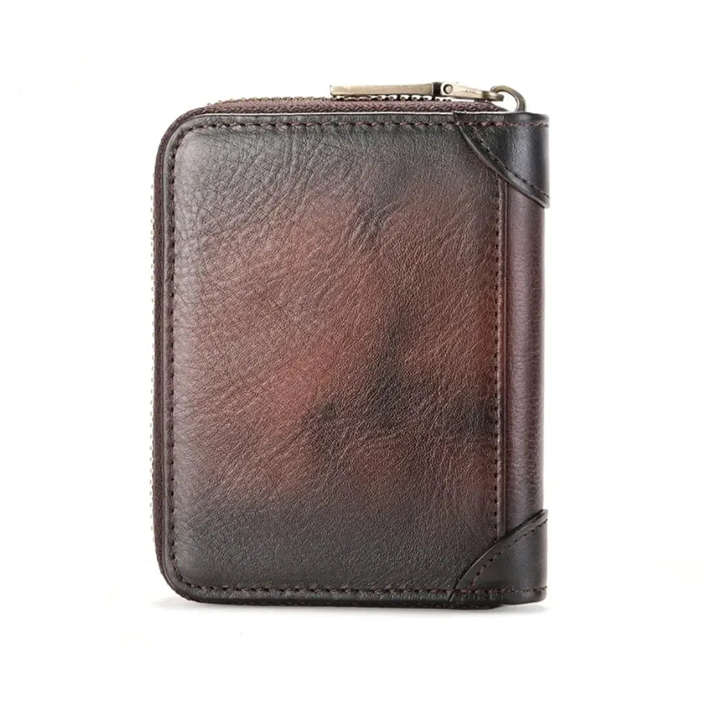 Vue arrière du porte-cartes en cuir marron foncé