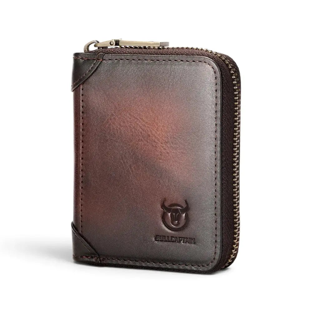 Porte-cartes accordéon en cuir marron foncé fermé