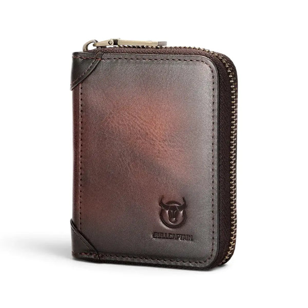 Porte-cartes accordéon en cuir marron foncé fermé