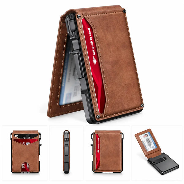 Porte-cartes homme marron présenté sous plusieurs angles.