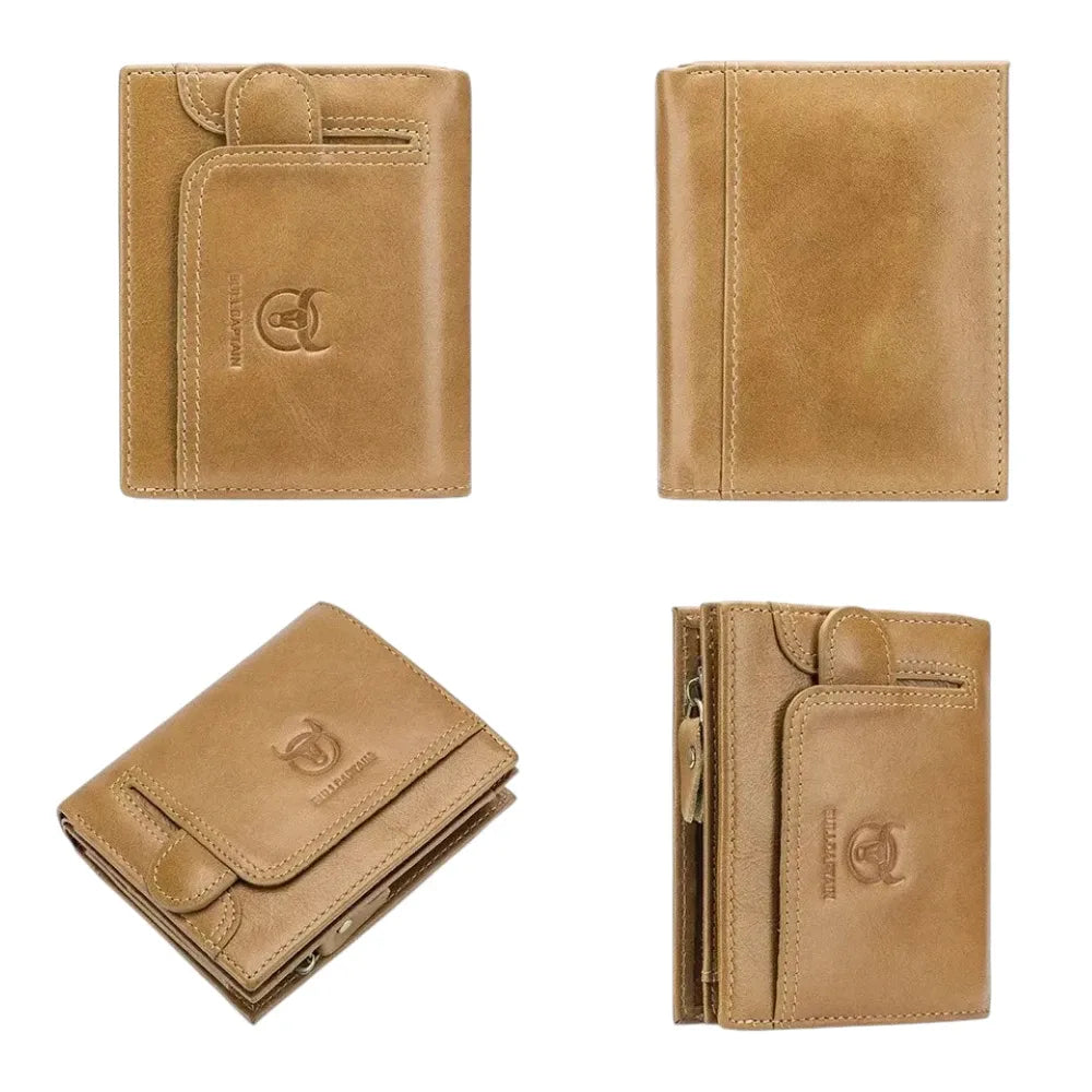 Différentes vues du portefeuille homme en cuir camel
