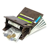 Portefeuille homme marron foncé ouvert avec rangements pour cartes et billets