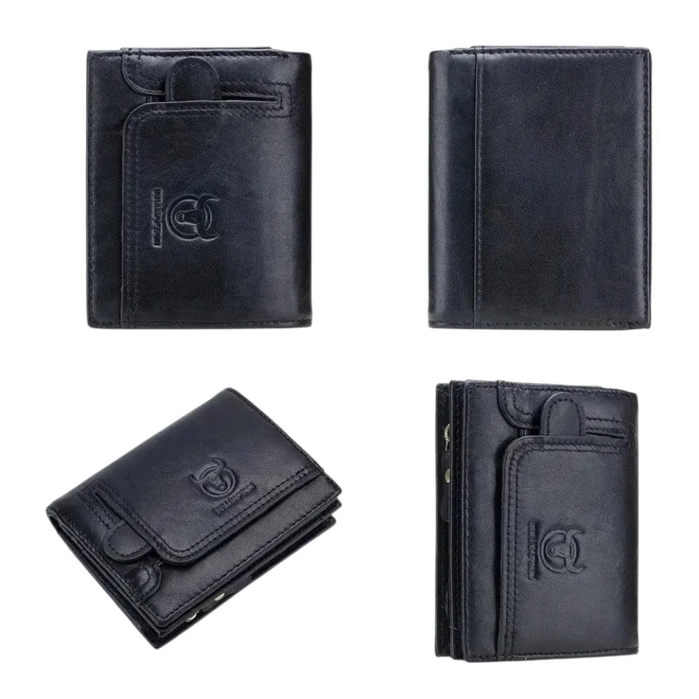 Différentes vues du portefeuille homme en cuir noir