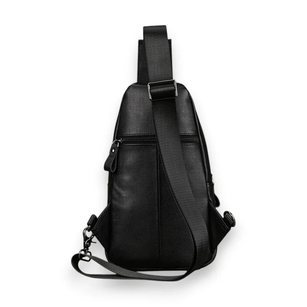 Sac à dos bandoulière en cuir noir arrière