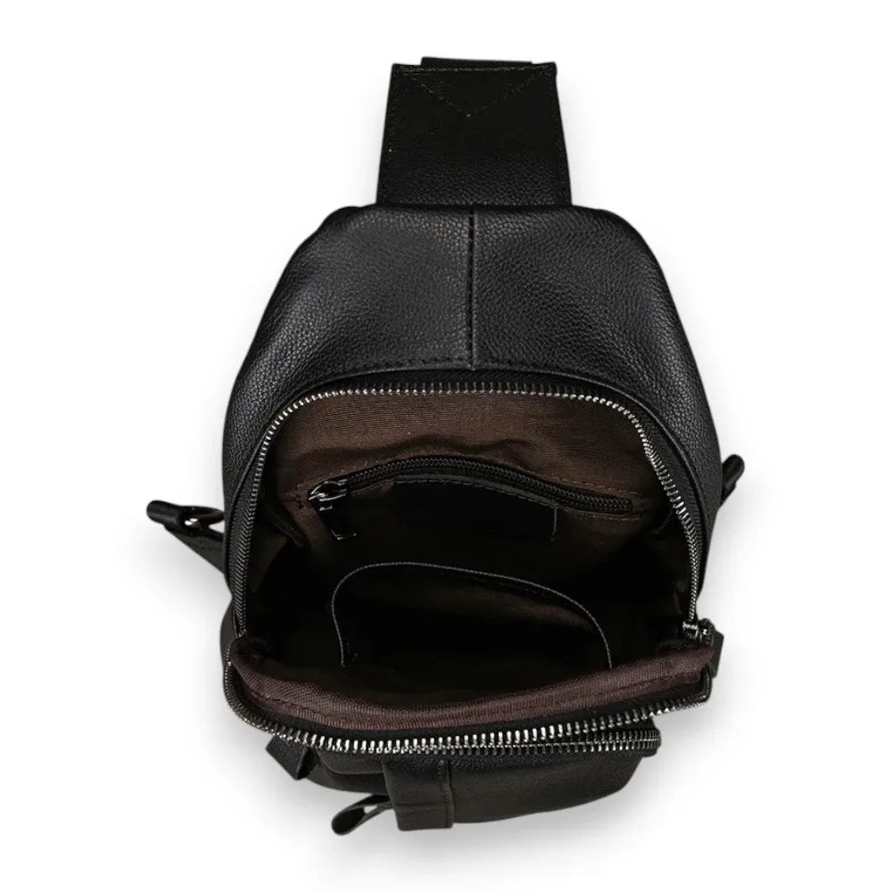 Sac à dos bandoulière en cuir noir intérieur