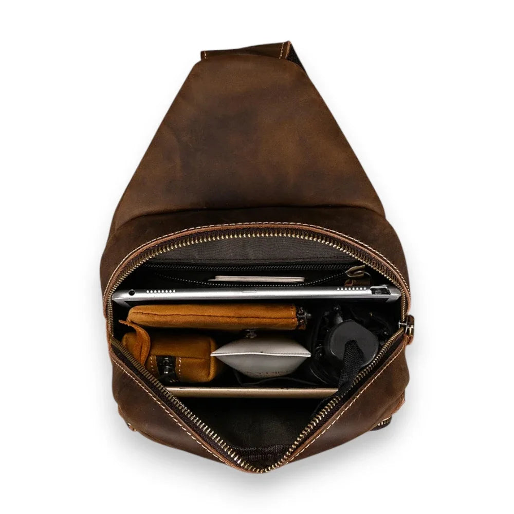Sac à dos bandoulière homme en cuir véritable rempli