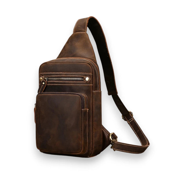 Sac à dos bandoulière homme en cuir véritable de trois quarts