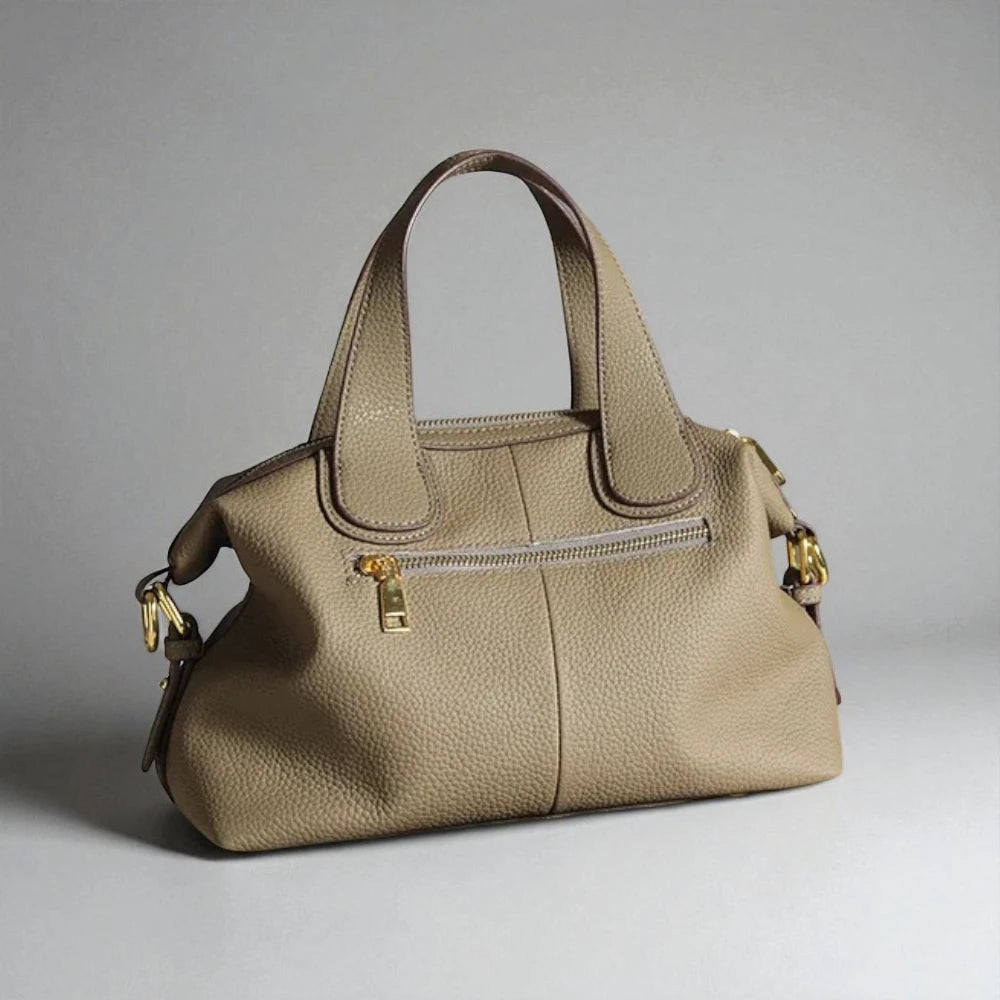 Sac à main bandoulière en cuir véritable marron clair arrière