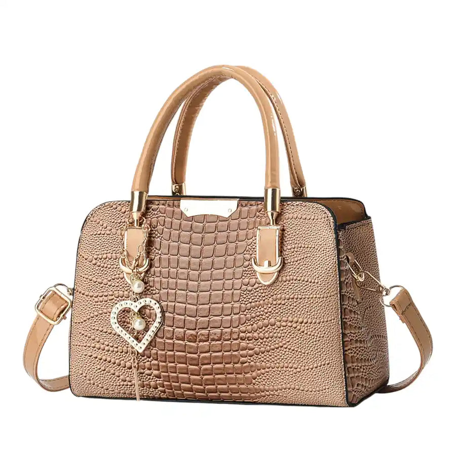 Sac à main bandoulière femme simili cuir croco marron clair