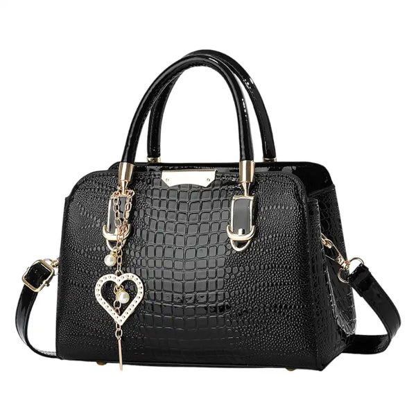 Sac à main bandoulière femme simili cuir croco noir