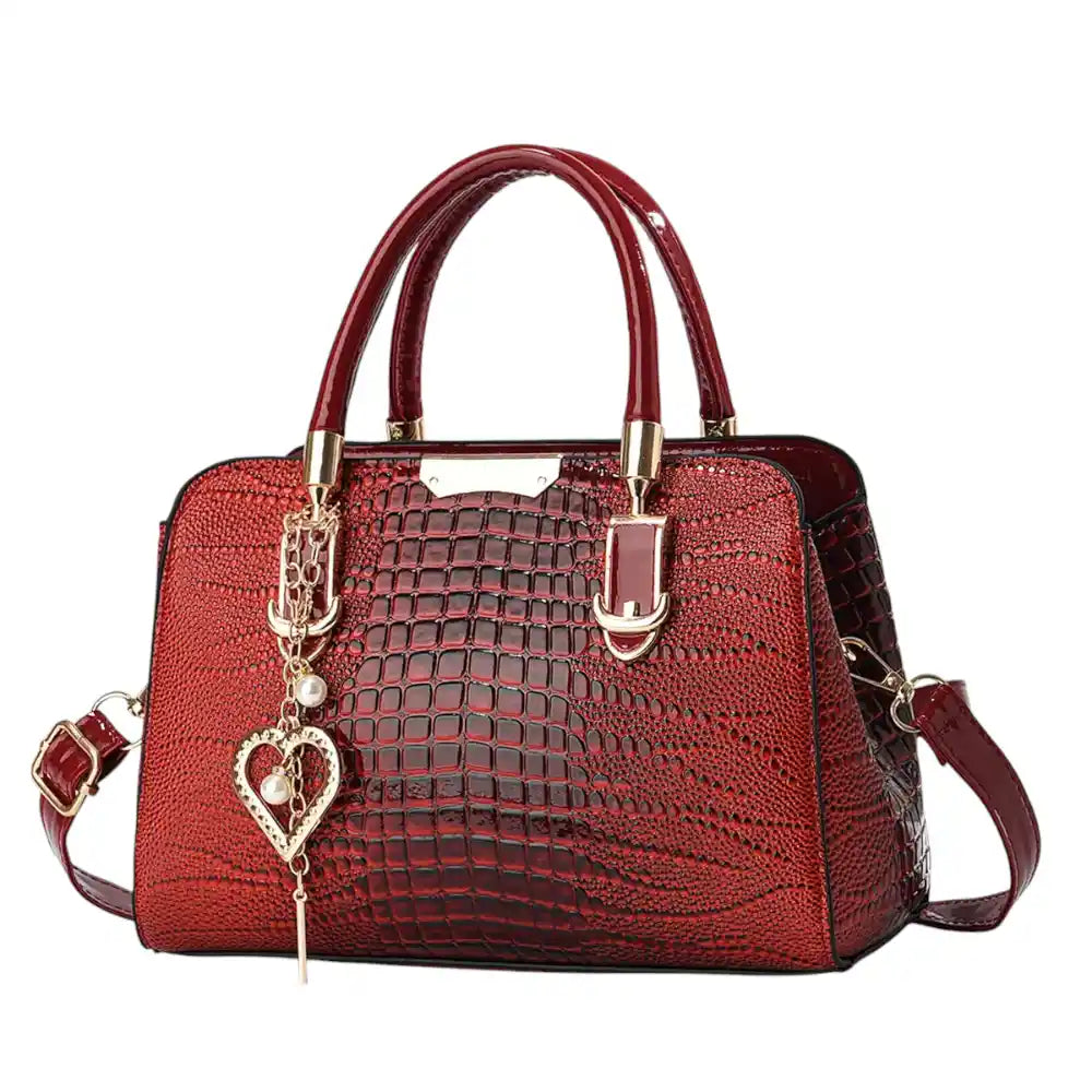 Sac à main bandoulière femme simili cuir croco rouge