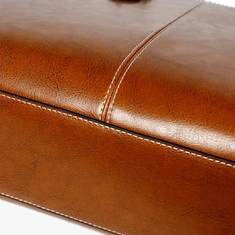 Sac à main en cuir véritable marron coutures