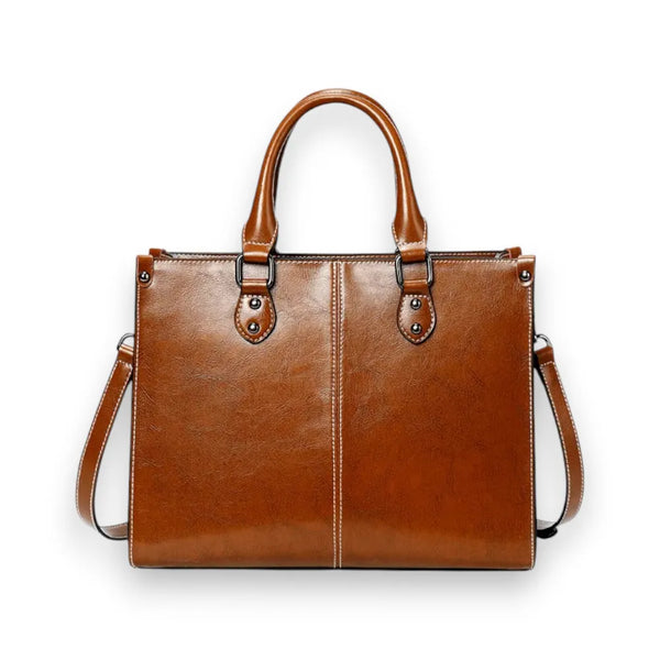 Sac à main en cuir véritable marron de face