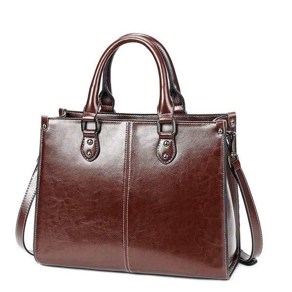 Sac à main en cuir véritable marron foncé