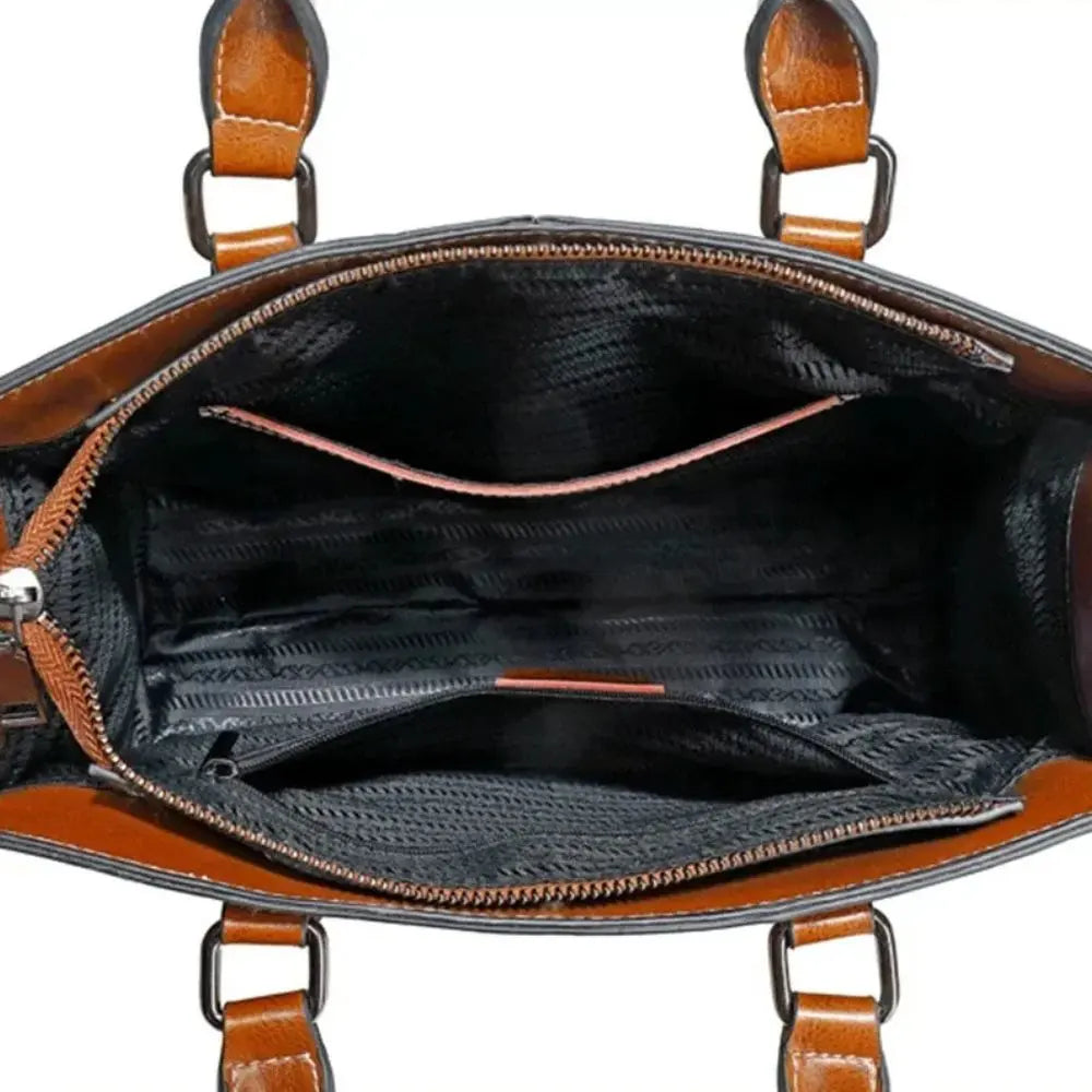 Sac à main en cuir véritable marron intérieur