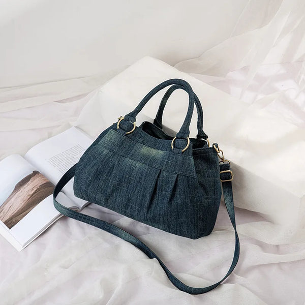 Sac à main en jean bandoulière bleu marine