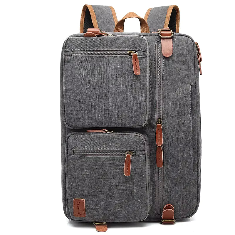 Sac bandoulière convertible sac à dos gris en toile résistante