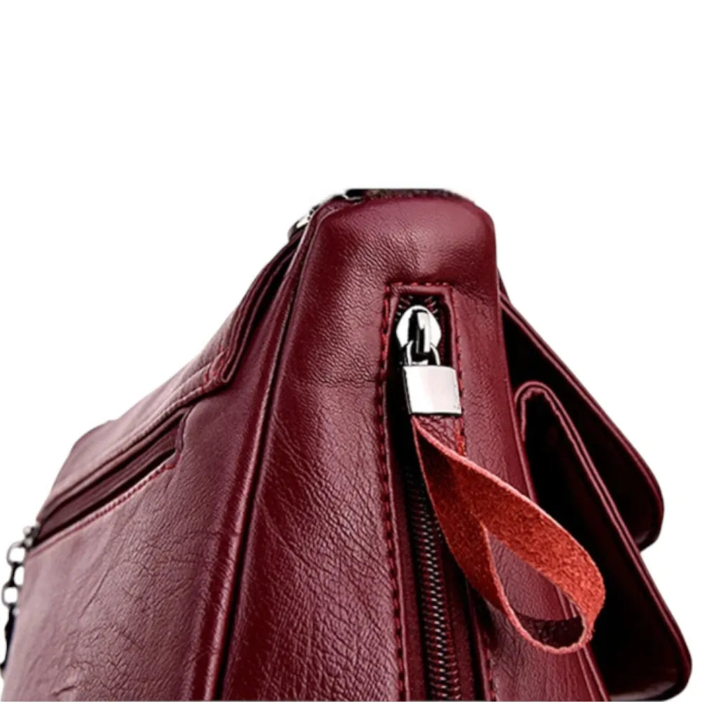 Sac bandoulière en cuir souple pour femme bordeaux intérieur poche latérale